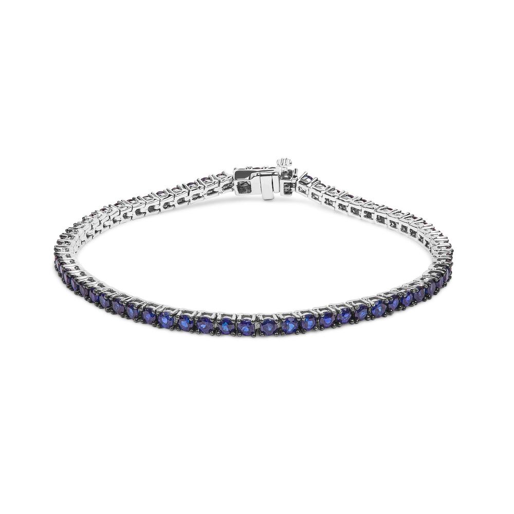 Haus of Brilliance Sterling Silver and Created Blue Sapphire Tennis Bracelet